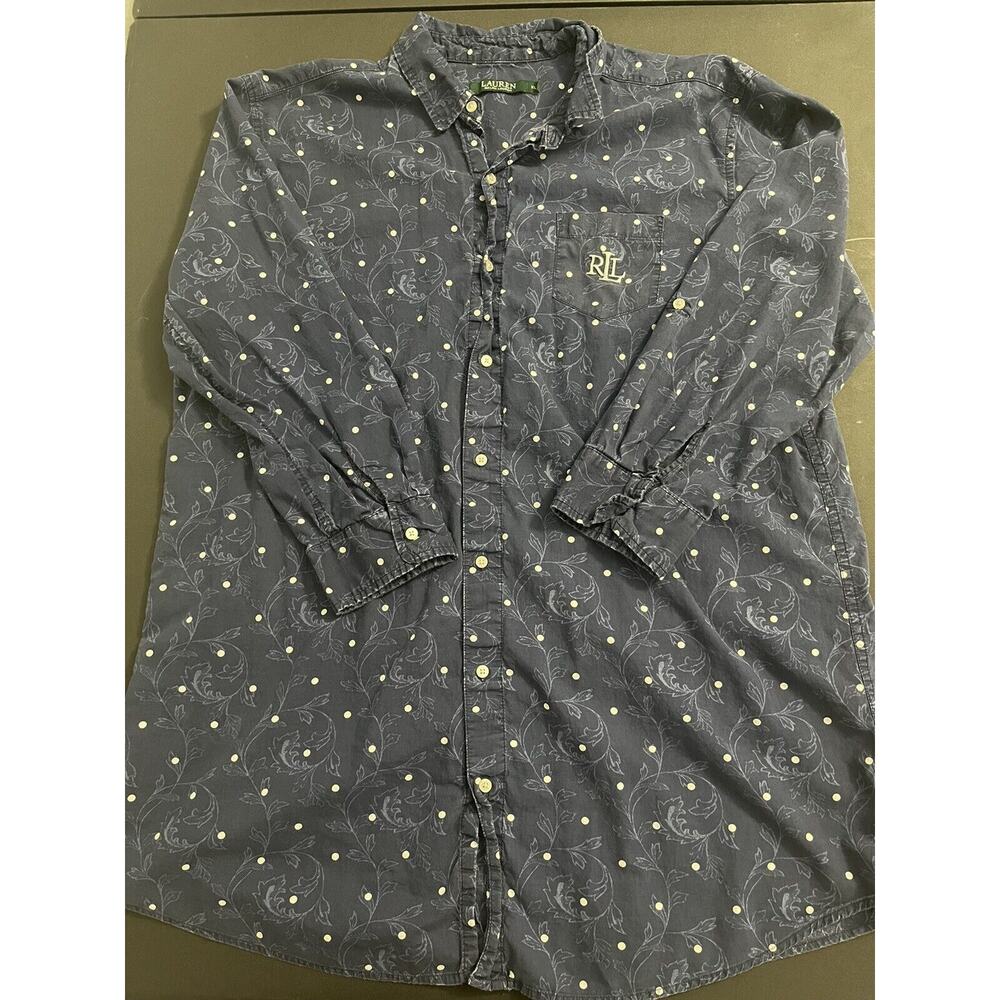 Lauren Ralph Lauren Extra Large Mens 3/4 Sleeve Blue Floral Button Down Shirt